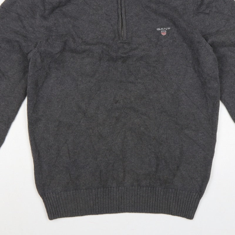 GANT Men’s Grey M Half Zip High Neck Logo Knit Jumper Pullover