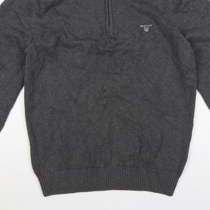 GANT Men’s Grey M Half Zip High Neck Logo Knit Jumper Pullover