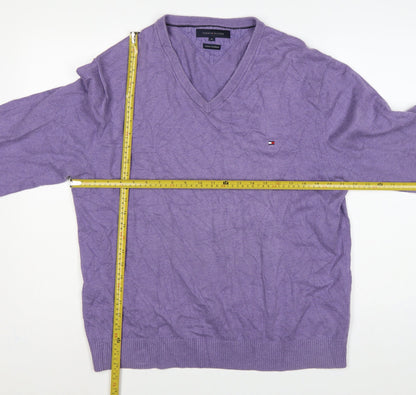 Tommy Hilfiger Men’s Purple XL Cotton Cashmere V-Neck Pullover Jumper