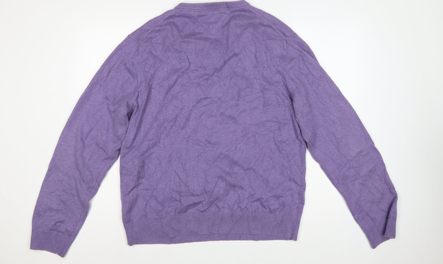 Tommy Hilfiger Men’s Purple XL Cotton Cashmere V-Neck Pullover Jumper