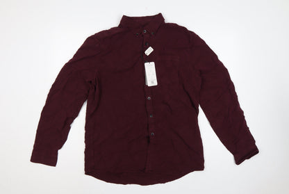 Marks and Spencer Men Red L Lyocell Button-Down Long Sleeve Shirt