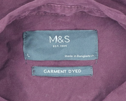Marks and Spencer Men Red L Lyocell Button-Down Long Sleeve Shirt