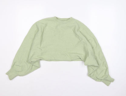 White Closet Women’s Green S Cropped Crew Neck Knit Pullover Jumper
