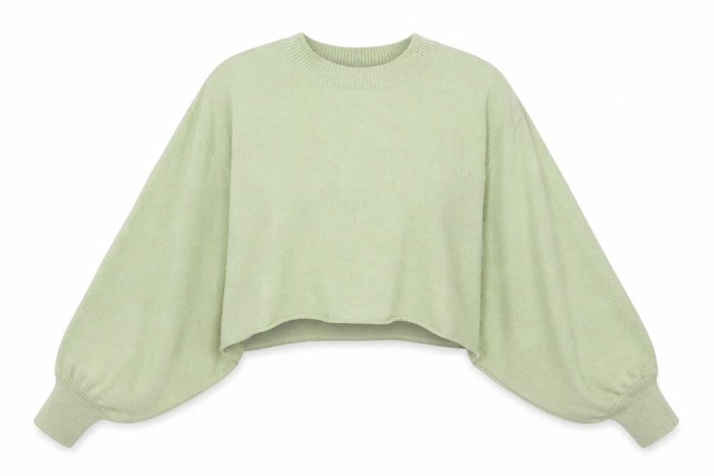 White Closet Women’s Green S Cropped Crew Neck Knit Pullover Jumper