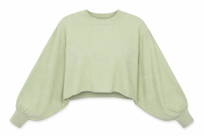 White Closet Women’s Green S Cropped Crew Neck Knit Pullover Jumper