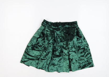 ASOS Women Green Velvet Pleated Skater Mini Skirt UK 6