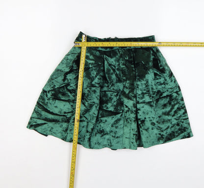 ASOS Women Green Velvet Pleated Skater Mini Skirt UK 6