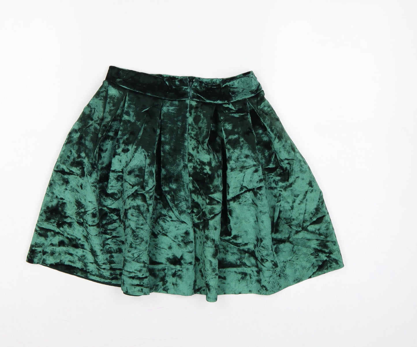ASOS Women Green Velvet Pleated Skater Mini Skirt UK 6