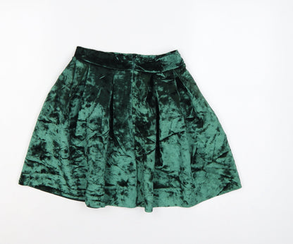 ASOS Women Green Velvet Pleated Skater Mini Skirt UK 6