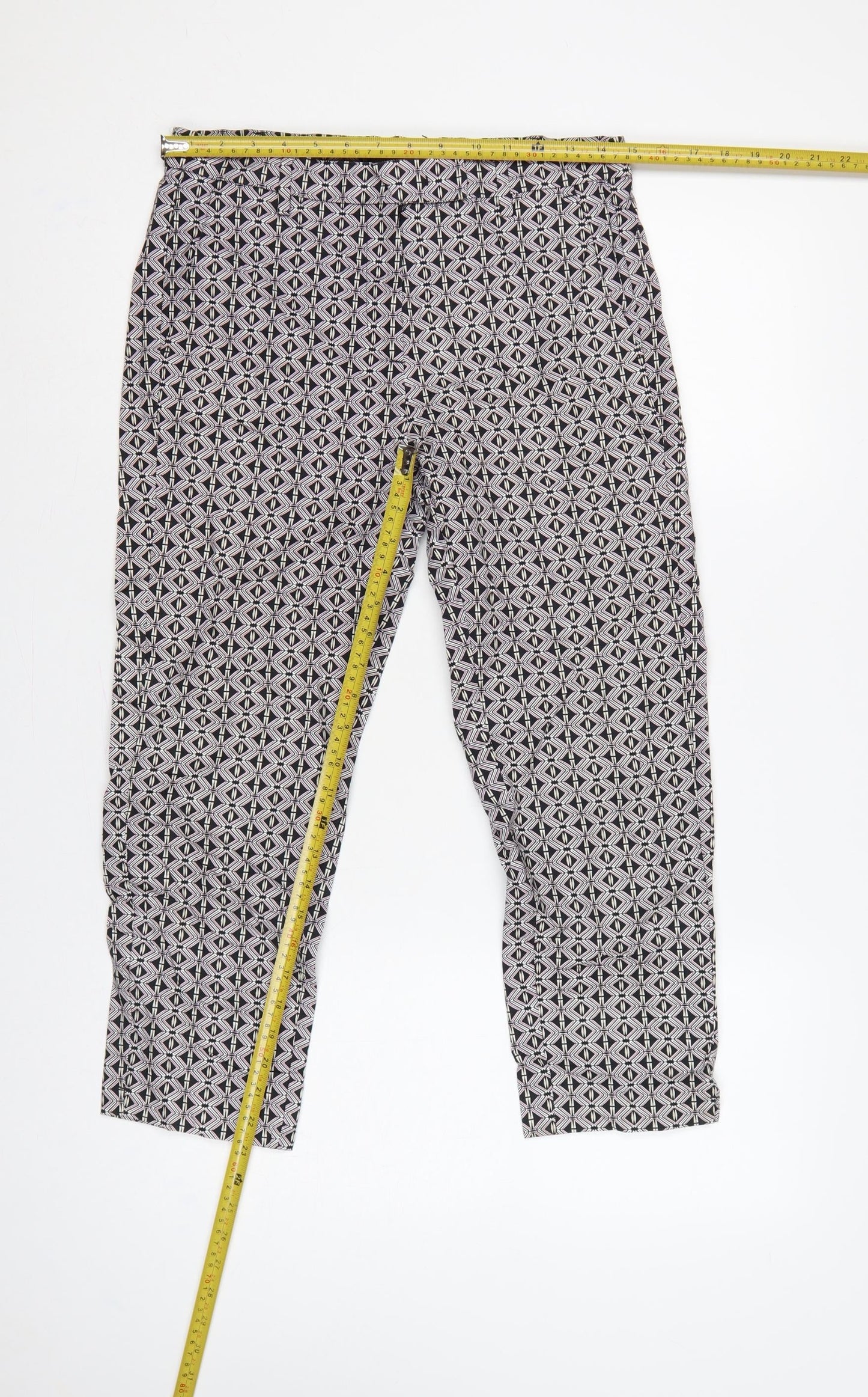 Marks and Spencer Women Black Geometric Size 10 Slim Stretch Trousers