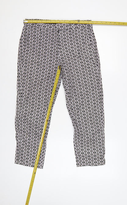 Marks and Spencer Women Black Geometric Size 10 Slim Stretch Trousers