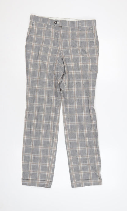 Next Men's Grey Check Trousers 28in Waist 29in Leg Smart Straight