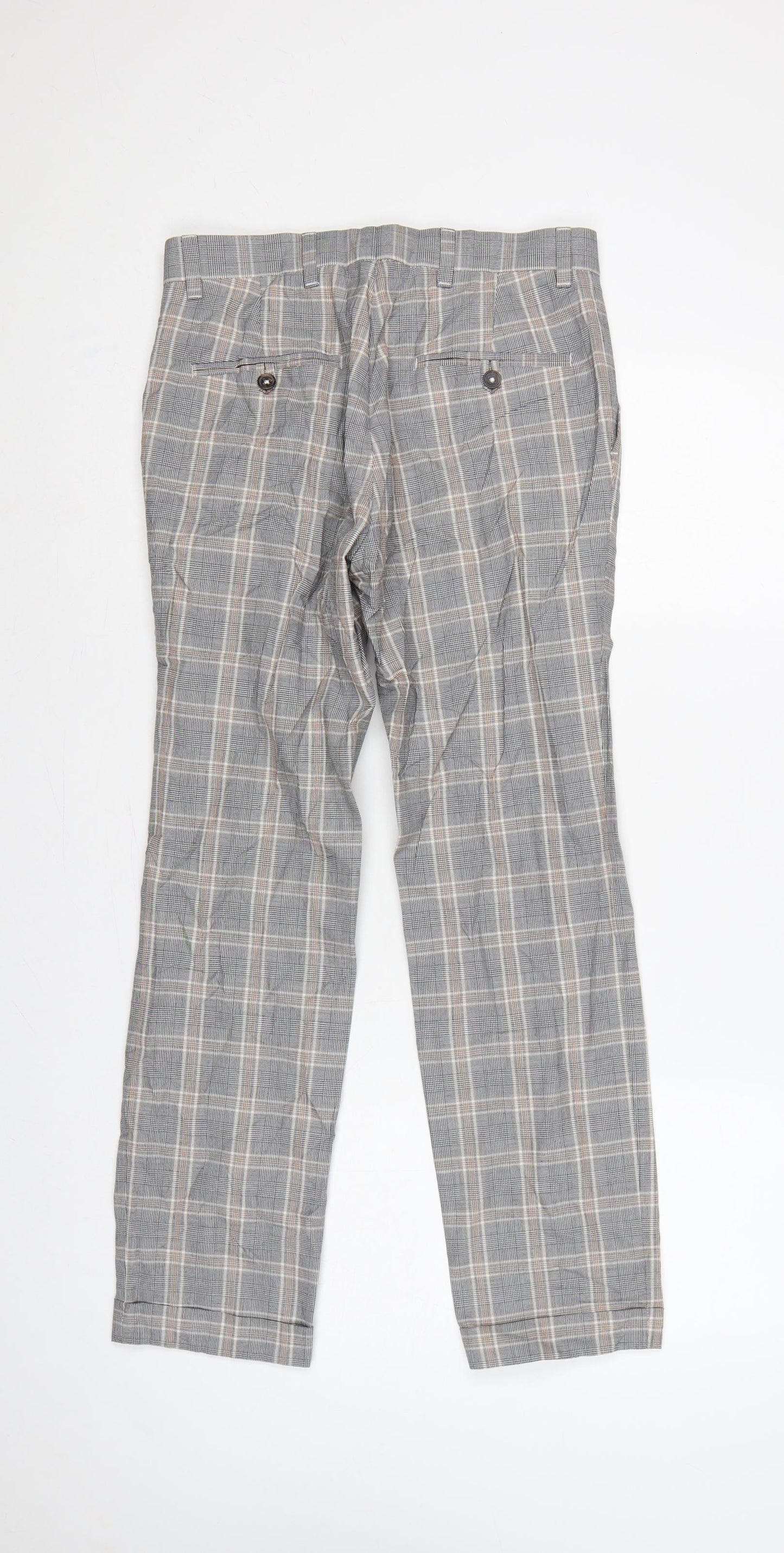 Next Men's Grey Check Trousers 28in Waist 29in Leg Smart Straight