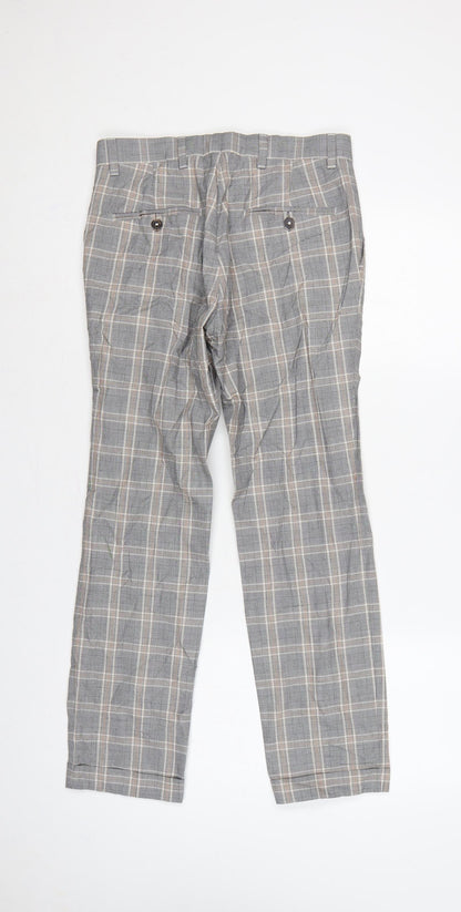 Next Men's Grey Check Trousers 28in Waist 29in Leg Smart Straight