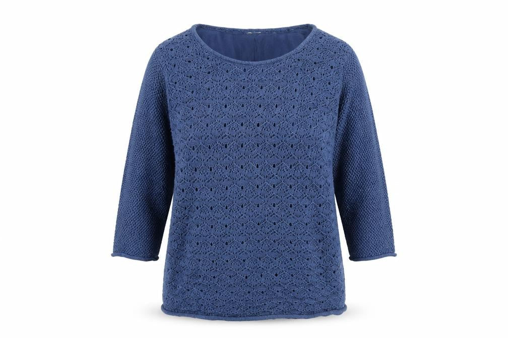 Country Rose Women Blue L Open Knit 3/4 Sleeve Pullover Jumper