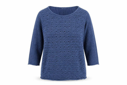 Country Rose Women Blue L Open Knit 3/4 Sleeve Pullover Jumper