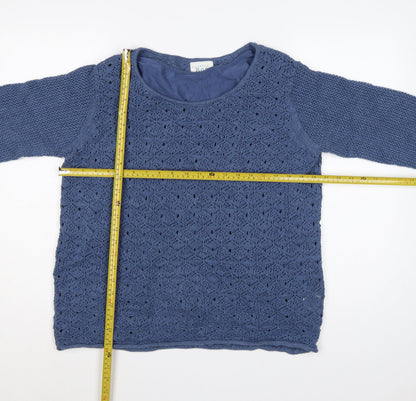 Country Rose Women Blue L Open Knit 3/4 Sleeve Pullover Jumper