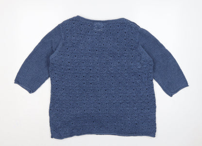 Country Rose Women Blue L Open Knit 3/4 Sleeve Pullover Jumper
