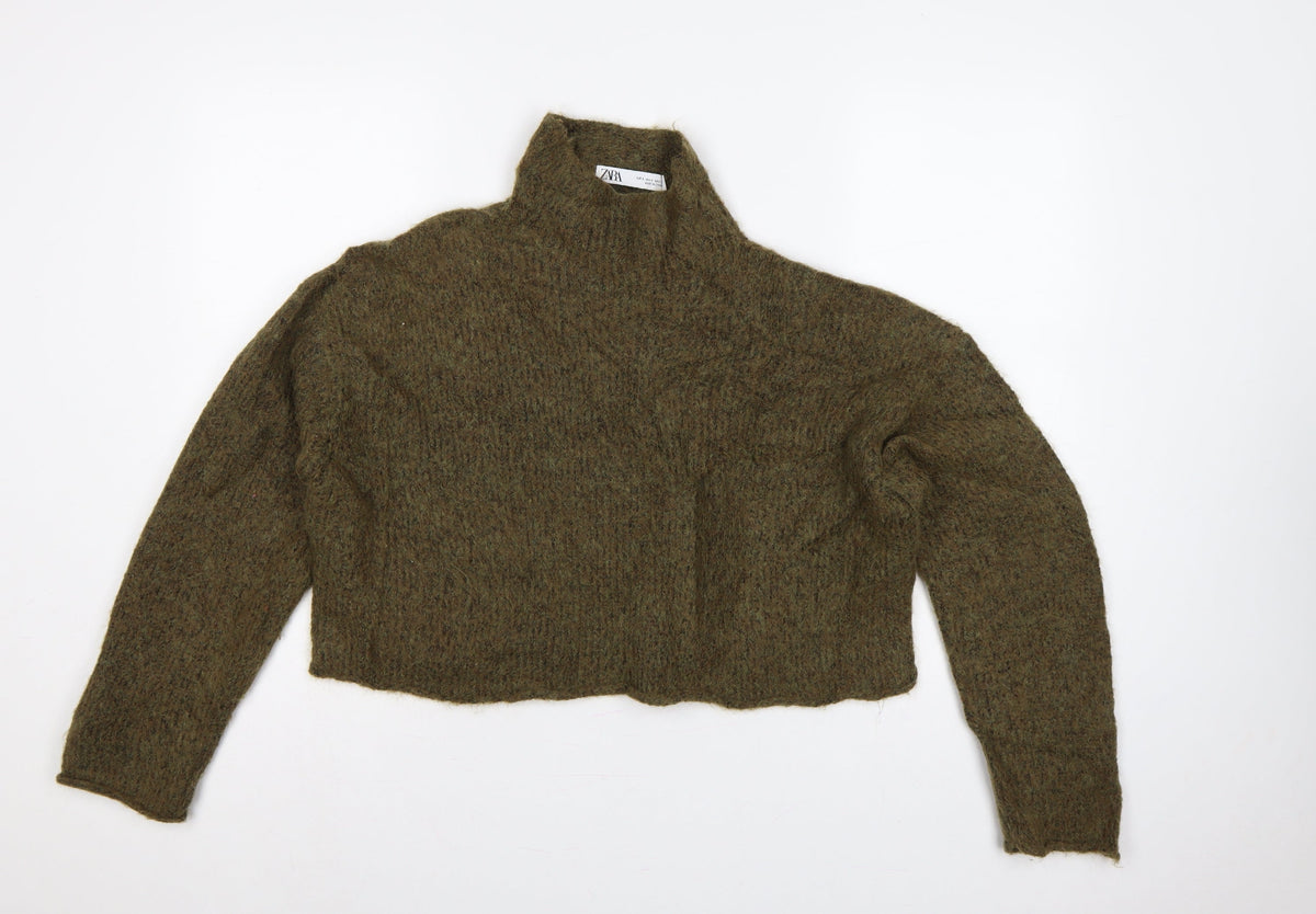 Zara Women's Green S High Neck Knit Pullover Jumper