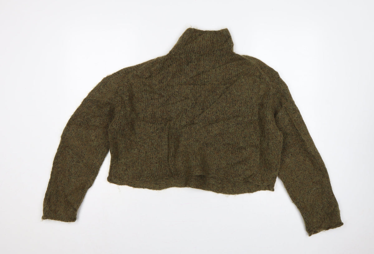 Zara Women's Green S High Neck Knit Pullover Jumper