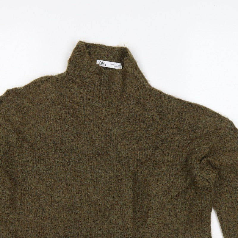 Zara Women's Green S High Neck Knit Pullover Jumper
