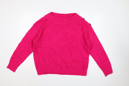 Roman Women Pink Size 18 Mock Neck Button Shoulder Knit Jumper