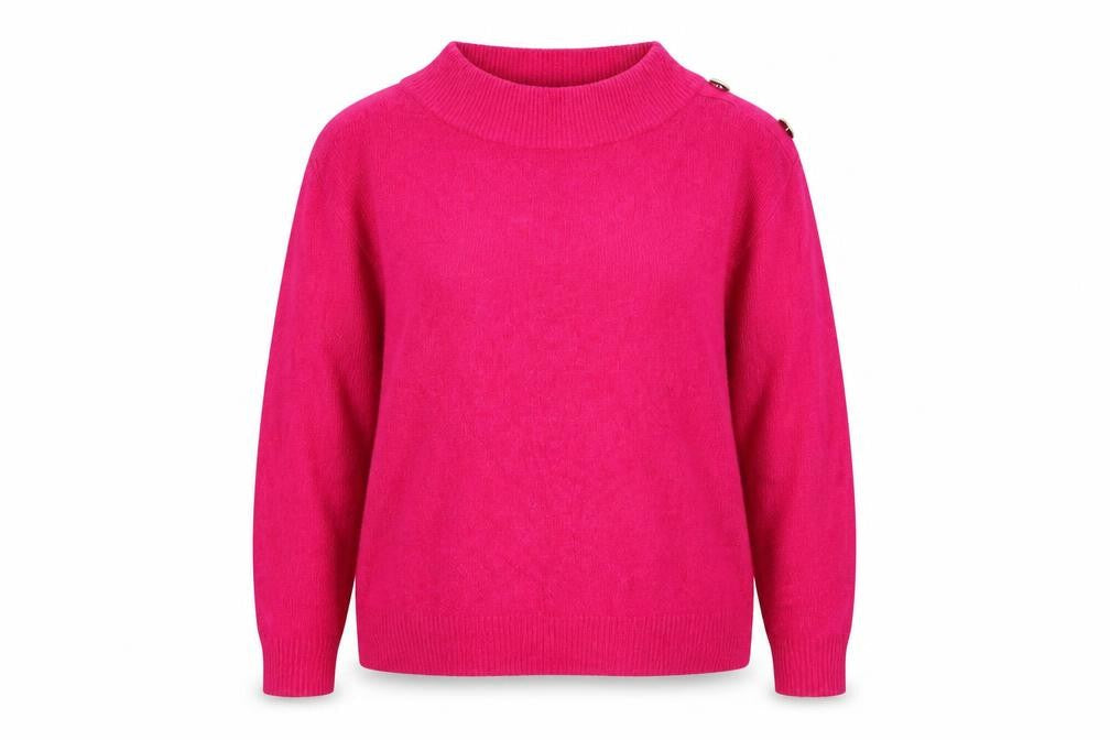Front view of Roman Women Pink, size 18, Mock Neck Button Shoulder Knit Jumper
