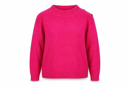 Front view of Roman Women Pink, size 18, Mock Neck Button Shoulder Knit Jumper