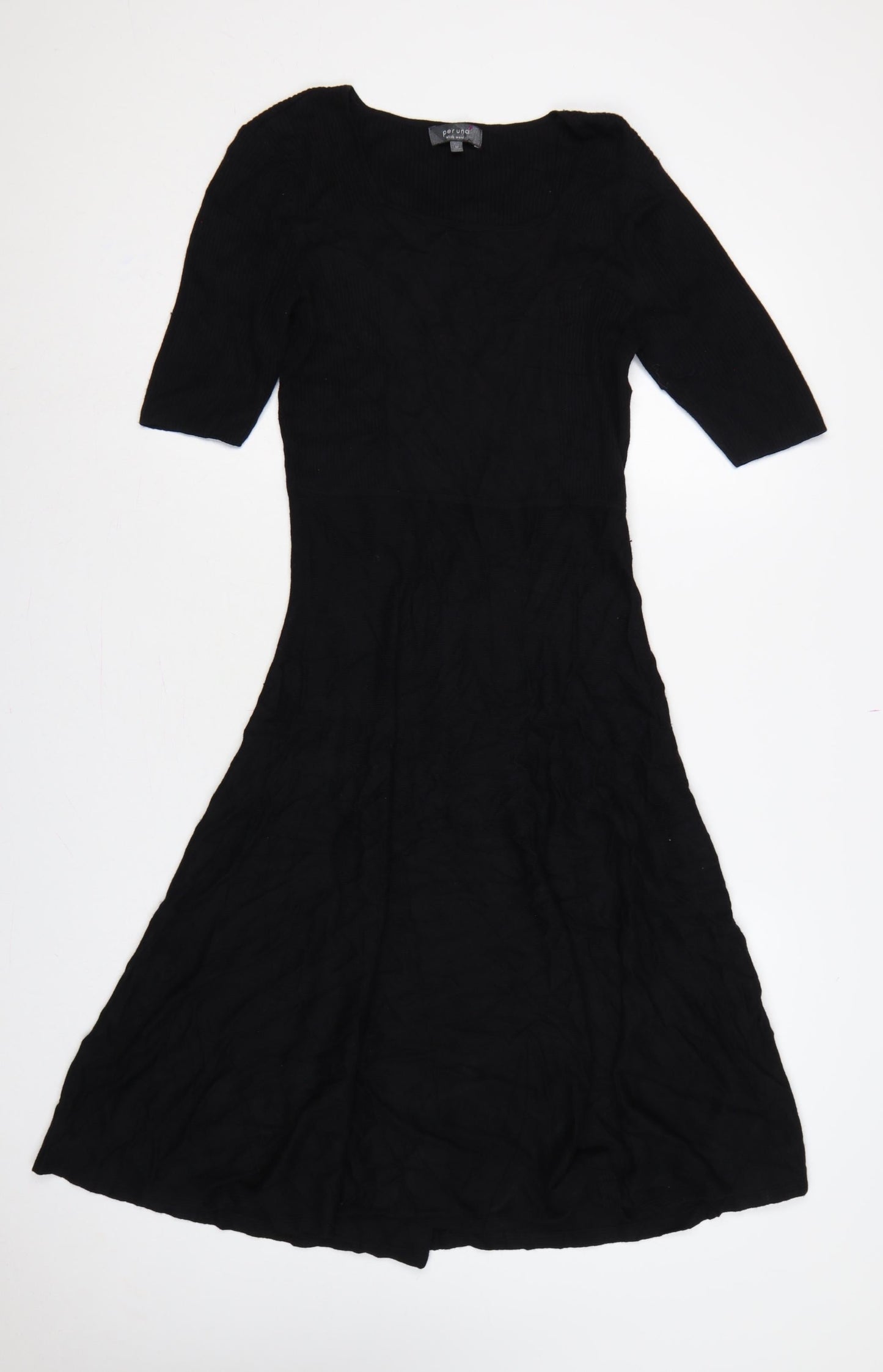 Per Una Women Black UK 12 Long Jumper Dress Knit Wool 3/4 Sleeve