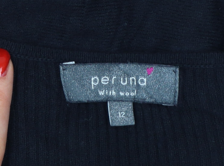 Per Una Women Black UK 12 Long Jumper Dress Knit Wool 3/4 Sleeve