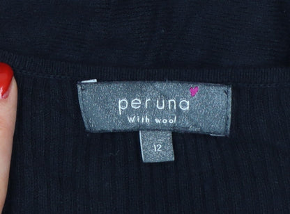 Per Una Women Black UK 12 Long Jumper Dress Knit Wool 3/4 Sleeve