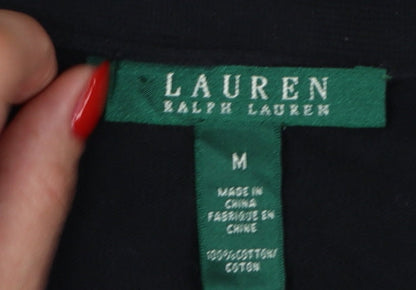 Lauren Ralph Lauren Women Black M V-Neck Cotton Button Cardigan