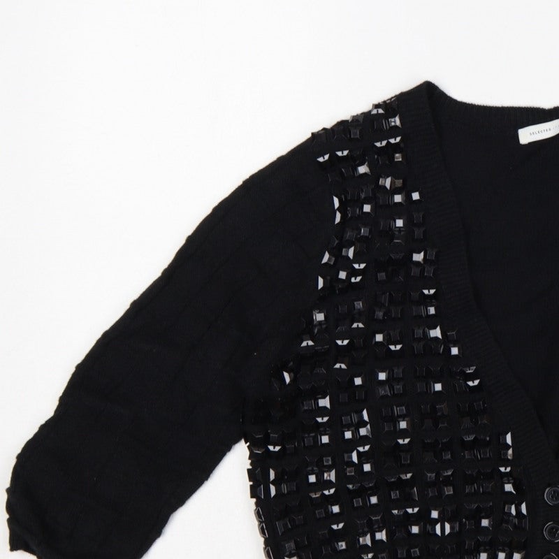 Selected Femme Women Black XL Embellished V-Neck Cropped Cardigan