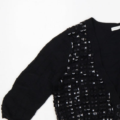 Selected Femme Women Black XL Embellished V-Neck Cropped Cardigan