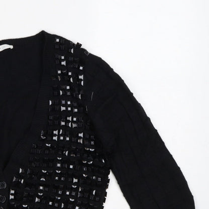Selected Femme Women Black XL Embellished V-Neck Cropped Cardigan