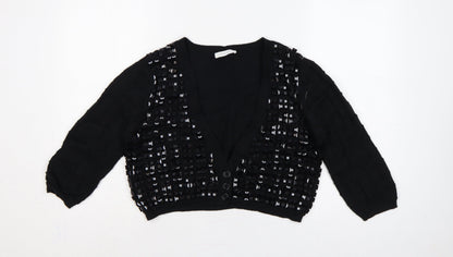Selected Femme Women Black XL Embellished V-Neck Cropped Cardigan