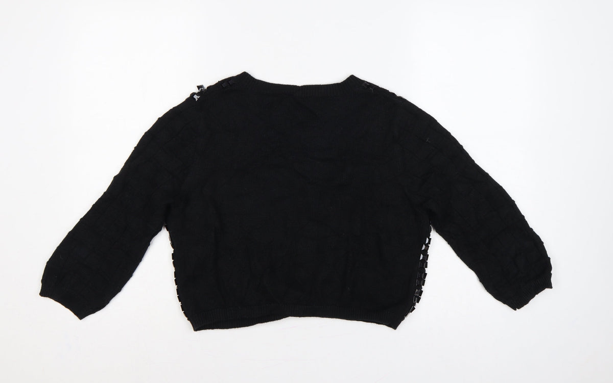 Selected Femme Women Black XL Embellished V-Neck Cropped Cardigan
