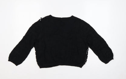 Selected Femme Women Black XL Embellished V-Neck Cropped Cardigan