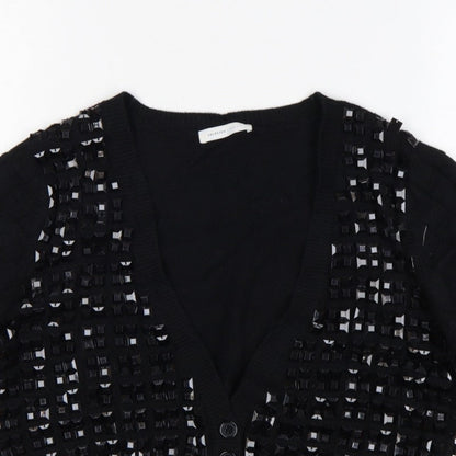 Selected Femme Women Black XL Embellished V-Neck Cropped Cardigan