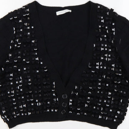 Selected Femme Women Black XL Embellished V-Neck Cropped Cardigan