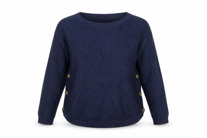 FatFace Women’s Blue UK 10 Crew Neck Side Button Knit Jumper
