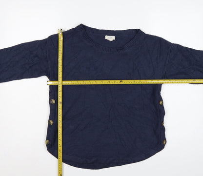 Fat Face Women’s Blue UK 10 Crew Neck Side Button Knit Jumper