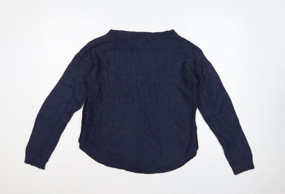 Fat Face Women’s Blue UK 10 Crew Neck Side Button Knit Jumper