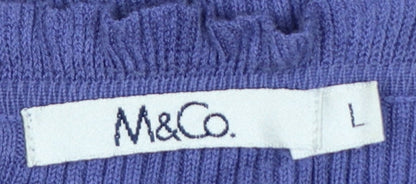 M&Co. Women’s Blue L Cable Knit Ruffle V-Neck Cardigan