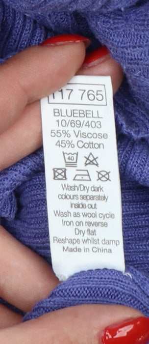 M&Co. Women’s Blue L Cable Knit Ruffle V-Neck Cardigan