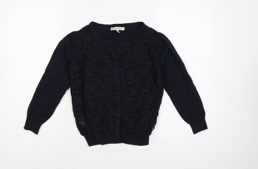 Laura Ashley Women Black UK 10 Floral Lace Knit Cardigan