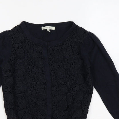 Laura Ashley Women Black UK 10 Floral Lace Knit Cardigan