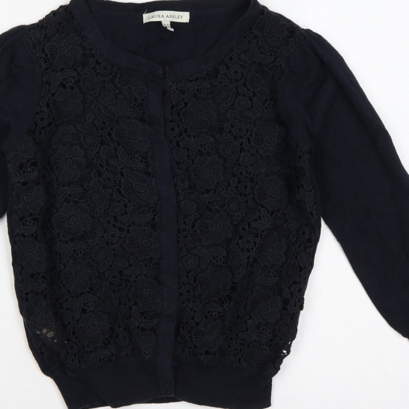 Laura Ashley Women Black UK 10 Floral Lace Knit Cardigan
