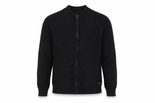 Front view of Threadbare Men's Black L Full Zip Mock Neck Knit Jumper Pockets