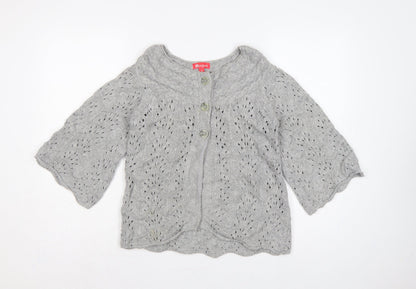 Monsoon Women Grey S Cable Knit Button Cardigan 3/4 Bell Sleeve